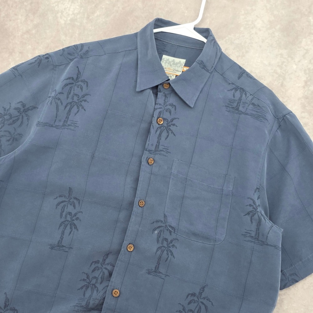 Quiksilver Edition Hawaiian Shirt Mens M Blue Palm Tree Windowpane Button Down